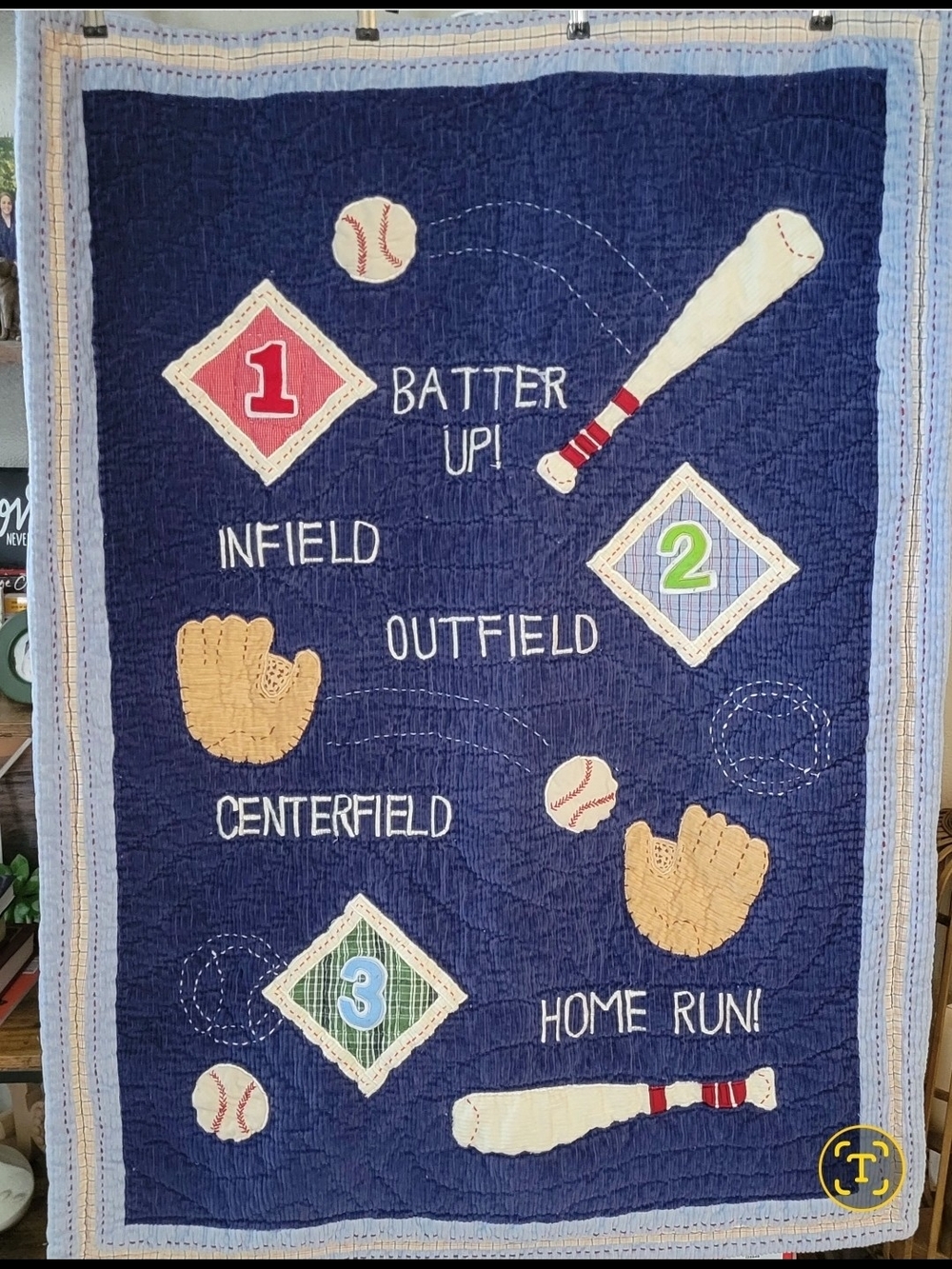 Pottery Barn Kids Retired  Homerun Baseball Corduroy Blue Baby Toddler Comforter